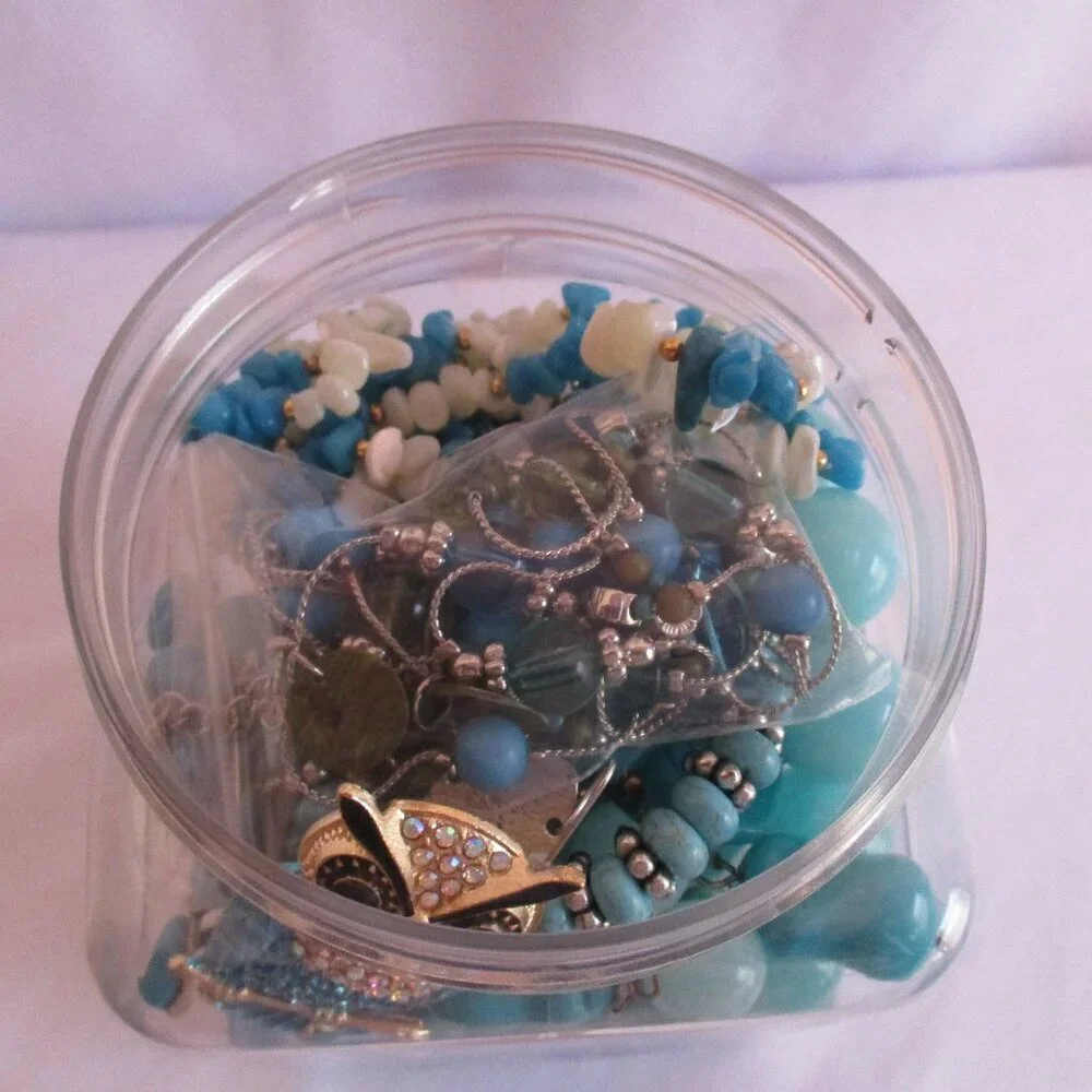 Turquoise Color Inspired Jewelry Jar Lot Vintage to Modern Wearable